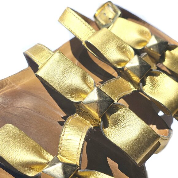 Marc Jacobs Gold Bow Studs Leather Buckle Flats Gladiator Wedding Sandals 39 8.5 - Picture 4 of 12
